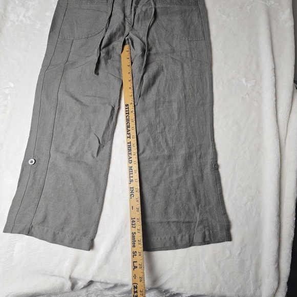 Sandro Linen Cropped Pants Light Olive Gray Women’s 10 Ten - Picture 2 of 11